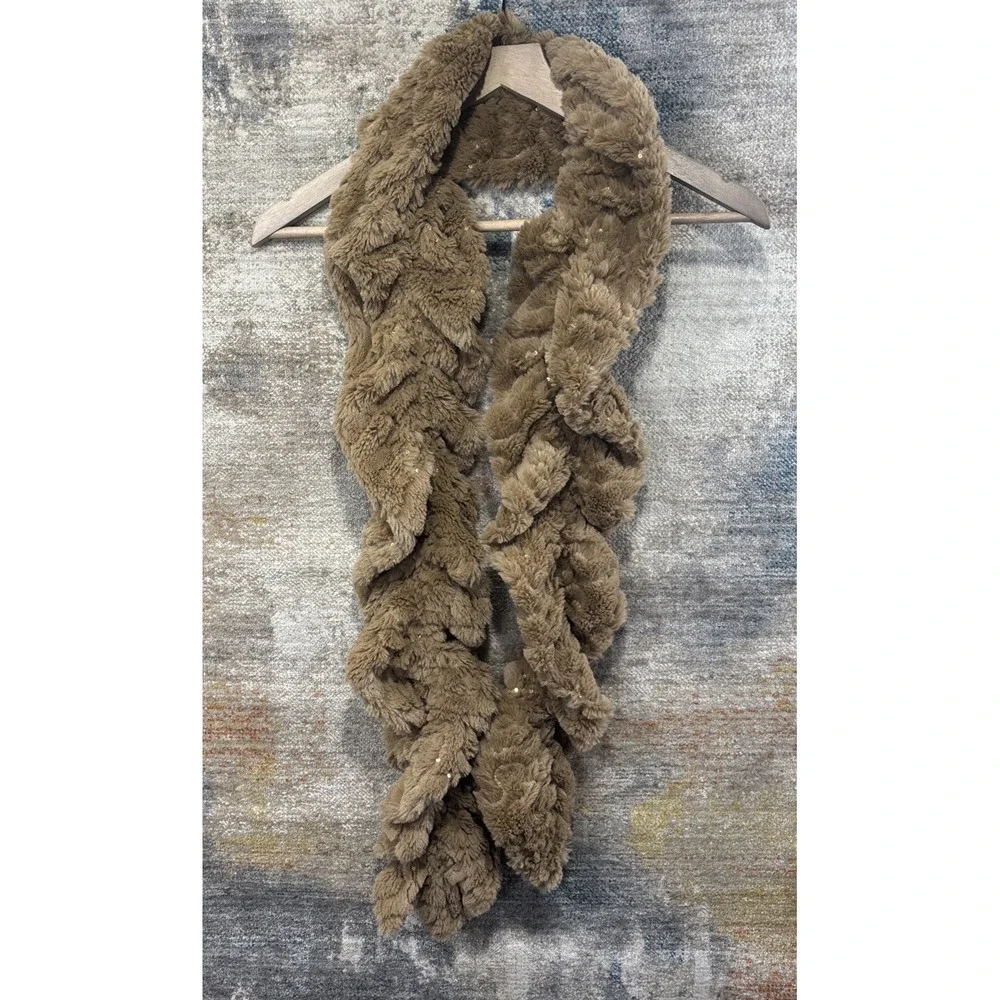 Joan Rivers Y2K Faux Fur Infinity Scarf Plush Brown Sequin Glam